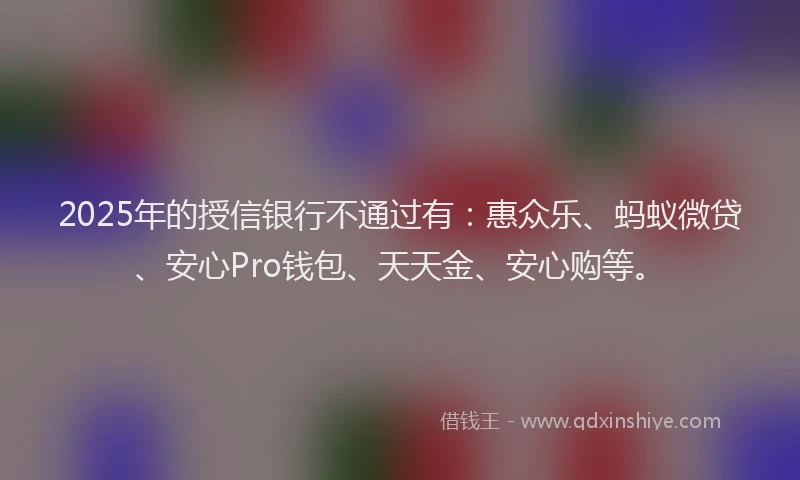 2025年的授信银行不通过有：惠众乐、蚂蚁微贷、安心Pro钱包、天天金、安心购等。