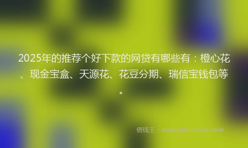 2025年的推荐个好下款的网贷有哪些有：橙心花、现金宝盒、天源花、花豆分期、瑞信宝钱包等。