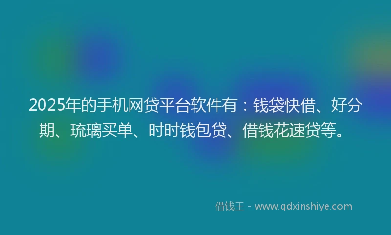 2025年的手机网贷平台软件有：钱袋快借、好分期、琉璃买单、时时钱包贷、借钱花速贷等。