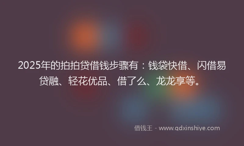 2025年的拍拍贷借钱步骤有：钱袋快借、闪借易贷融、轻花优品、借了么、龙龙享等。