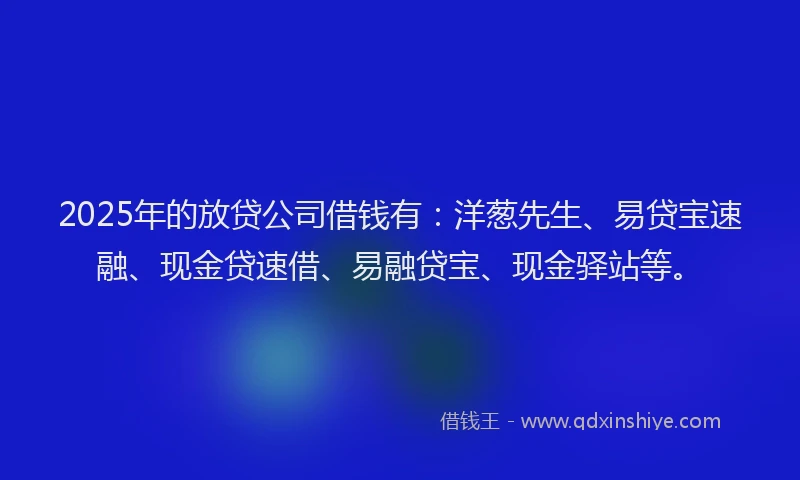 2025年的放贷公司借钱有：洋葱先生、易贷宝速融、现金贷速借、易融贷宝、现金驿站等。