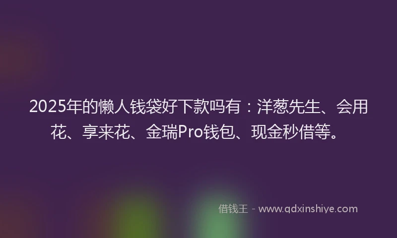 2025年的懒人钱袋好下款吗有：洋葱先生、会用花、享来花、金瑞Pro钱包、现金秒借等。