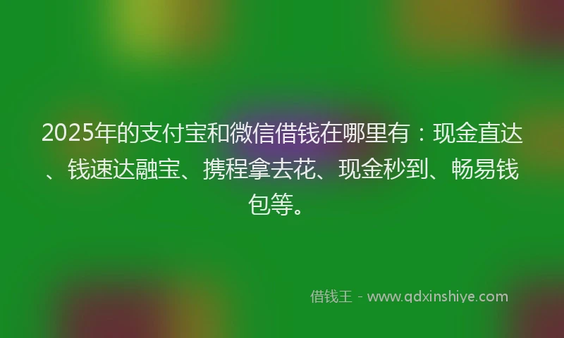 2025年的支付宝和微信借钱在哪里有：现金直达、钱速达融宝、携程拿去花、现金秒到、畅易钱包等。