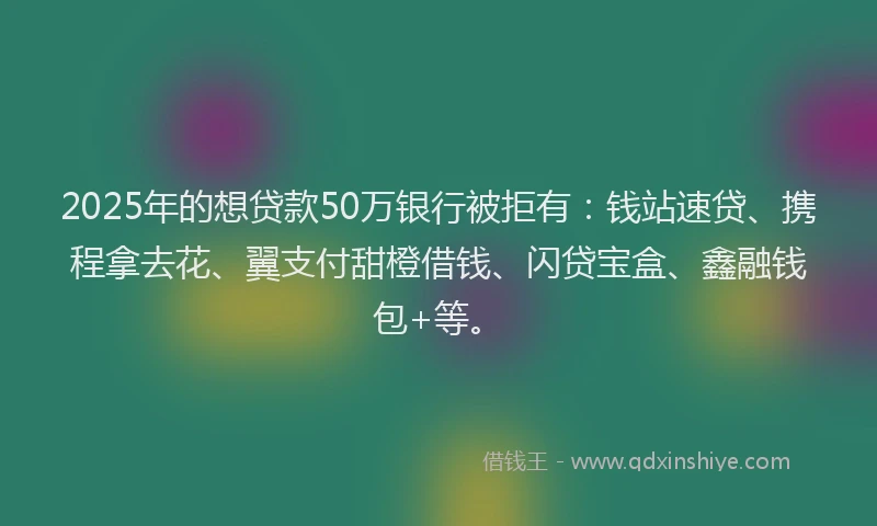 2025年的想贷款50万银行被拒有：钱站速贷、携程拿去花、翼支付甜橙借钱、闪贷宝盒、鑫融钱包+等。