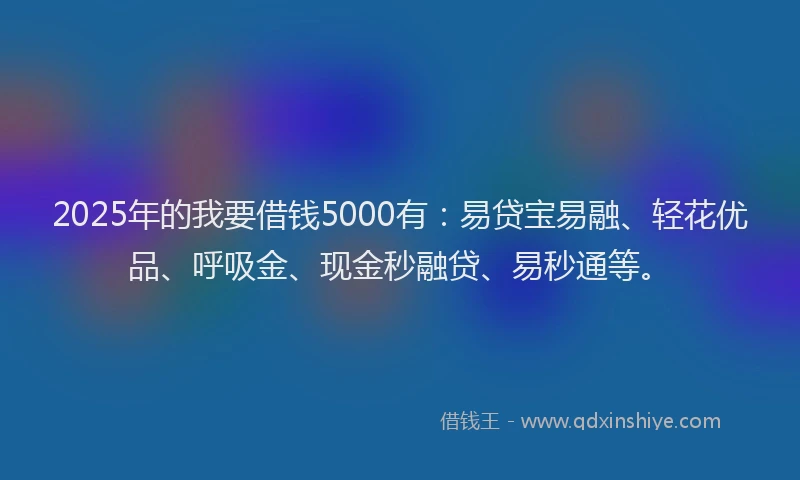 2025年的我要借钱5000有：易贷宝易融、轻花优品、呼吸金、现金秒融贷、易秒通等。