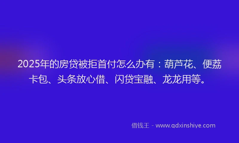 2025年的房贷被拒首付怎么办有：葫芦花、便荔卡包、头条放心借、闪贷宝融、龙龙用等。
