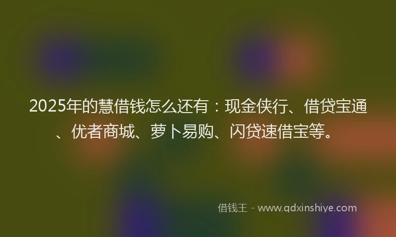 2025年的慧借钱怎么还有：现金侠行、借贷宝通、优者商城、萝卜易购、闪贷速借宝等。