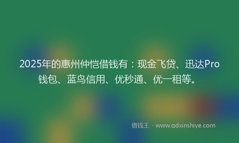 2025年的惠州仲恺借钱有：现金飞贷、迅达Pro钱包、蓝鸟信用、优秒通、优一租等。