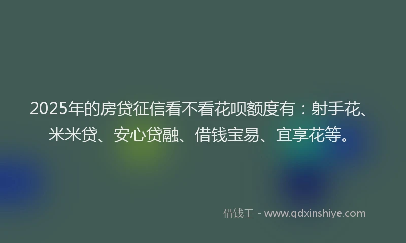 2025年的房贷征信看不看花呗额度有：射手花、米米贷、安心贷融、借钱宝易、宜享花等。