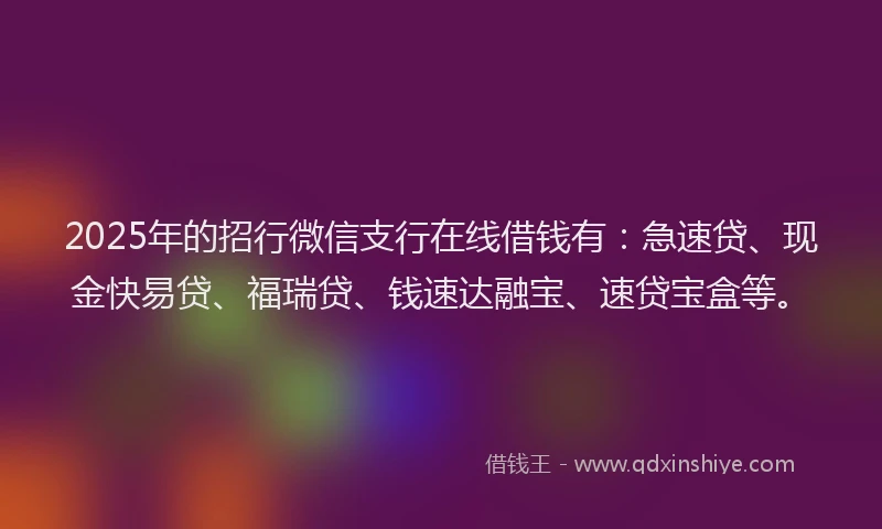 2025年的招行微信支行在线借钱有：急速贷、现金快易贷、福瑞贷、钱速达融宝、速贷宝盒等。