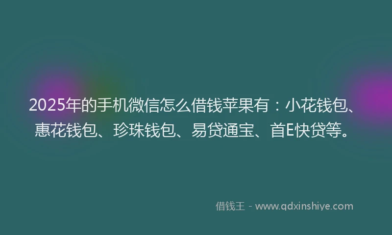 2025年的手机微信怎么借钱苹果有：小花钱包、惠花钱包、珍珠钱包、易贷通宝、首E快贷等。