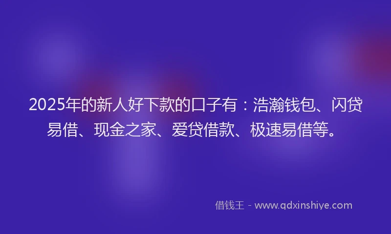 2025年的新人好下款的口子有：浩瀚钱包、闪贷易借、现金之家、爱贷借款、极速易借等。