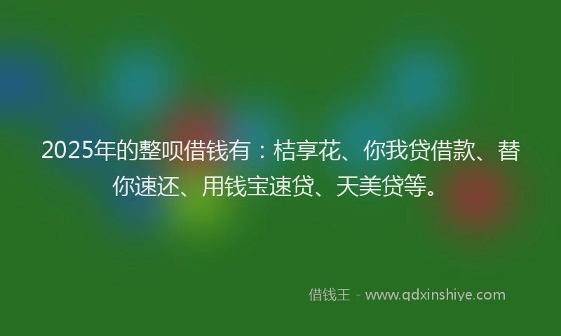 2025年的整呗借钱有：桔享花、你我贷借款、替你速还、用钱宝速贷、天美贷等。