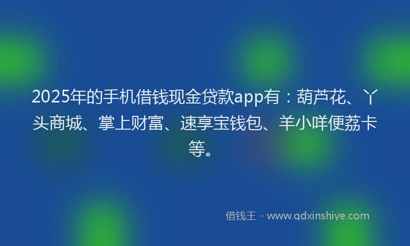 2025年的手机借钱现金贷款app有：葫芦花、丫头商城、掌上财富、速享宝钱包、羊小咩便荔卡等。