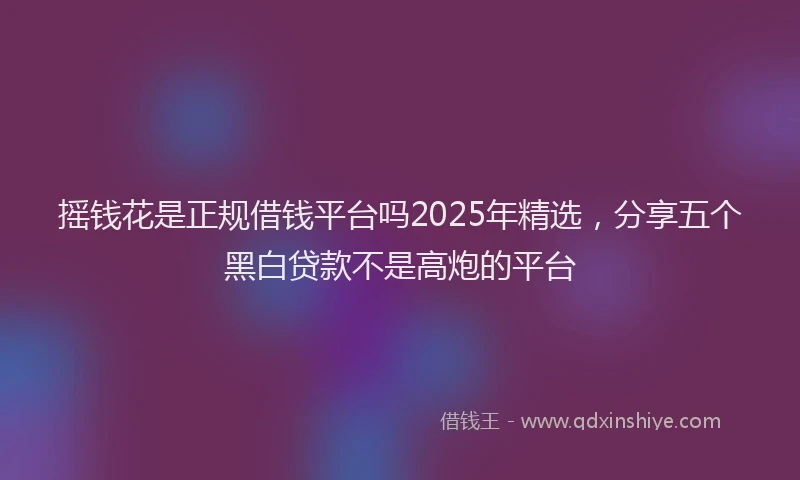 摇钱花是正规借钱平台吗2025年精选，分享五个黑白贷款不是高炮的平台