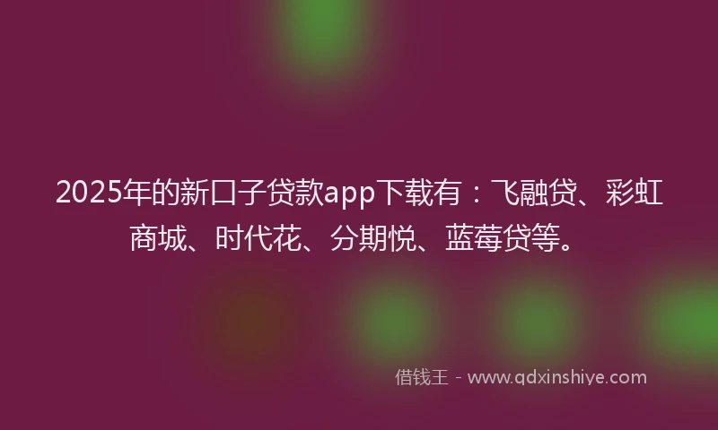2025年的新口子贷款app下载有：飞融贷、彩虹商城、时代花、分期悦、蓝莓贷等。