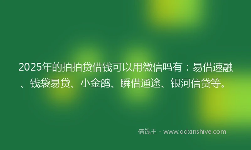 2025年的拍拍贷借钱可以用微信吗有：易借速融、钱袋易贷、小金鸽、瞬借通途、银河信贷等。