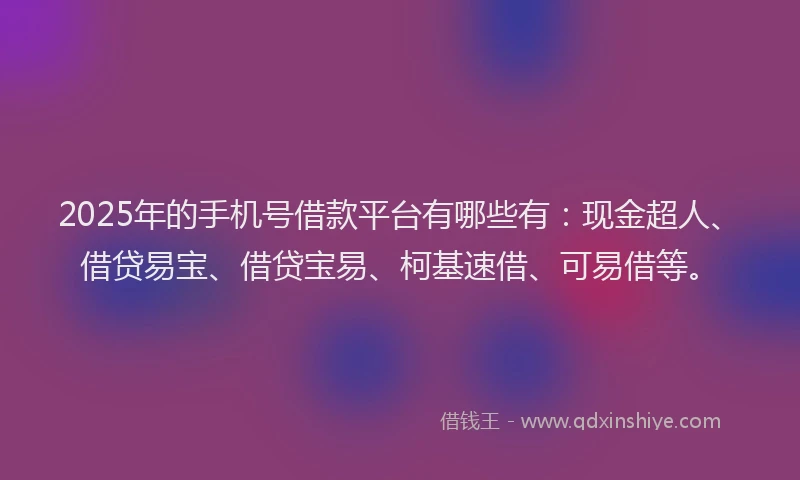 2025年的手机号借款平台有哪些有：现金超人、借贷易宝、借贷宝易、柯基速借、可易借等。