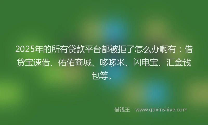 2025年的所有贷款平台都被拒了怎么办啊有：借贷宝速借、佑佑商城、哆哆米、闪电宝、汇金钱包等。