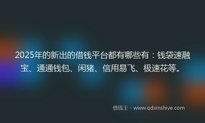 2025年的新出的借钱平台都有哪些有：钱袋速融宝、通通钱包、闲猪、信用易飞、极速花等。