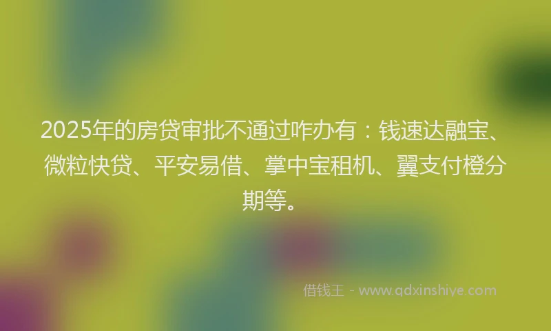 2025年的房贷审批不通过咋办有：钱速达融宝、微粒快贷、平安易借、掌中宝租机、翼支付橙分期等。