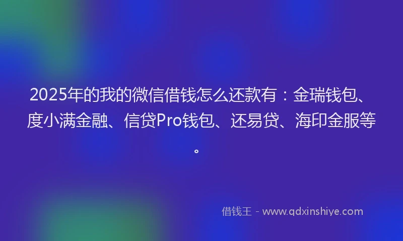 2025年的我的微信借钱怎么还款有：金瑞钱包、度小满金融、信贷Pro钱包、还易贷、海印金服等。