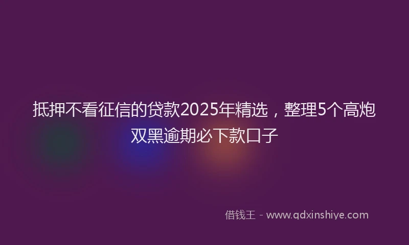 抵押不看征信的贷款2025年精选，整理5个高炮双黑逾期必下款口子