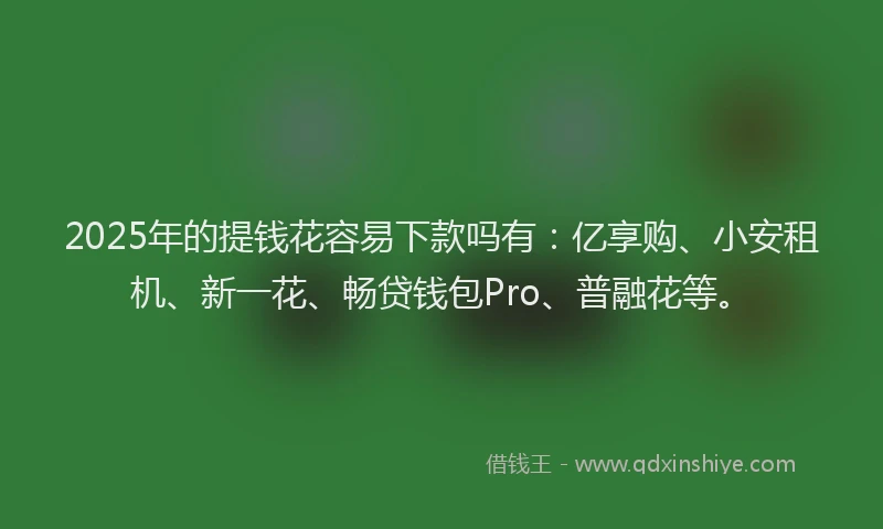 2025年的提钱花容易下款吗有：亿享购、小安租机、新一花、畅贷钱包Pro、普融花等。