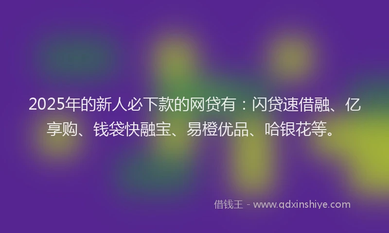 2025年的新人必下款的网贷有：闪贷速借融、亿享购、钱袋快融宝、易橙优品、哈银花等。