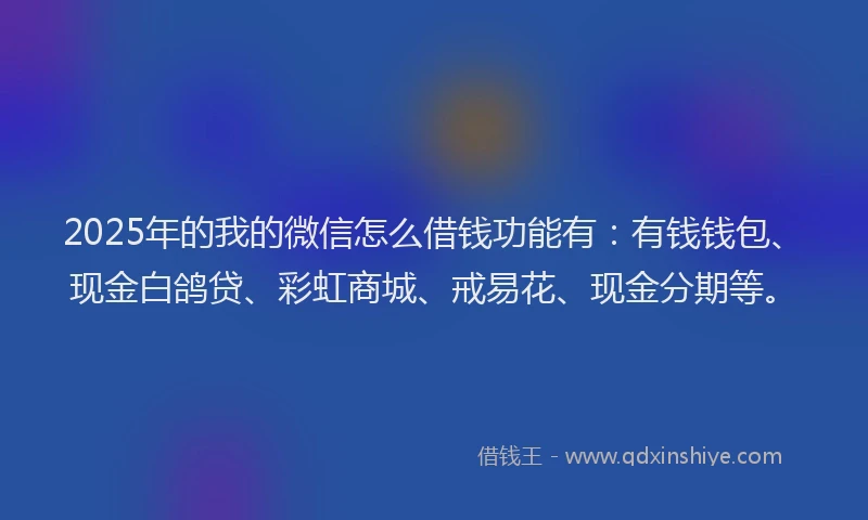 2025年的我的微信怎么借钱功能有：有钱钱包、现金白鸽贷、彩虹商城、戒易花、现金分期等。