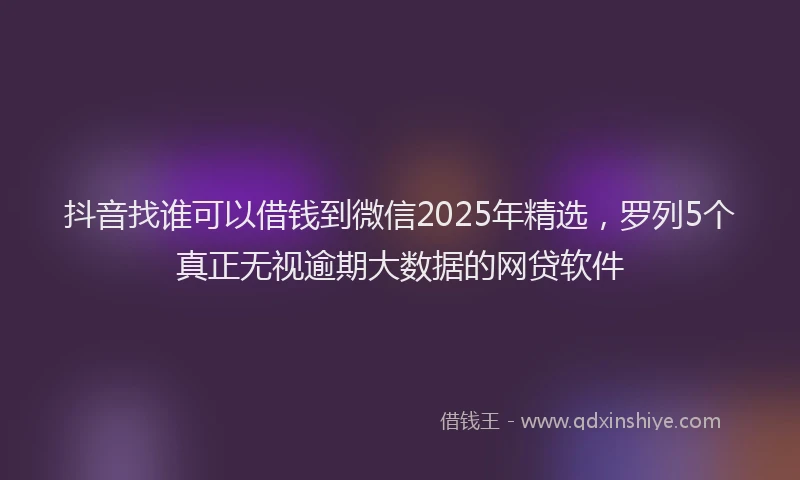 抖音找谁可以借钱到微信2025年精选，罗列5个真正无视逾期大数据的网贷软件