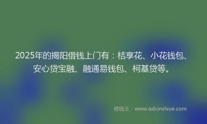 2025年的揭阳借钱上门有：桔享花、小花钱包、安心贷宝融、融通易钱包、柯基贷等。