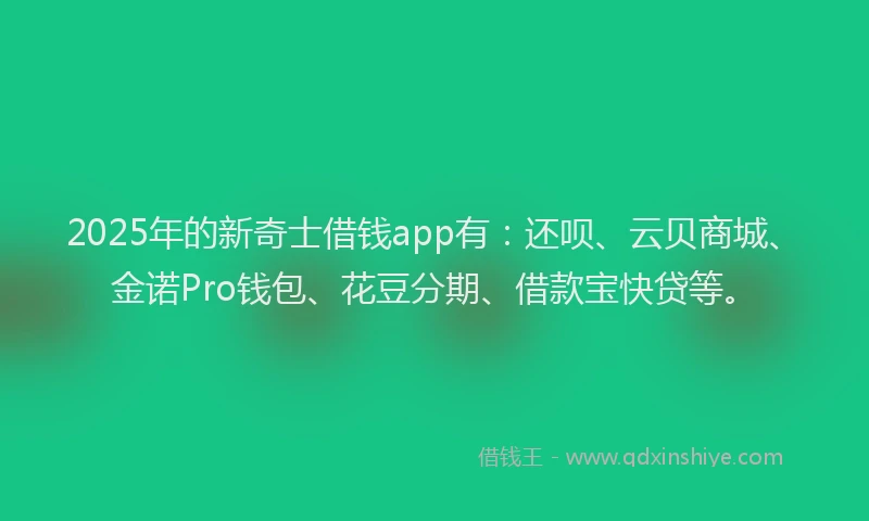 2025年的新奇士借钱app有：还呗、云贝商城、金诺Pro钱包、花豆分期、借款宝快贷等。