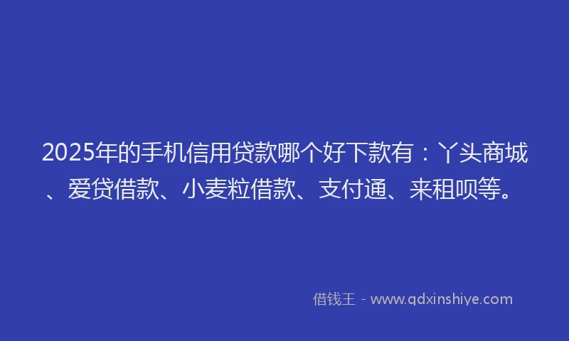 2025年的手机信用贷款哪个好下款有：丫头商城、爱贷借款、小麦粒借款、支付通、来租呗等。