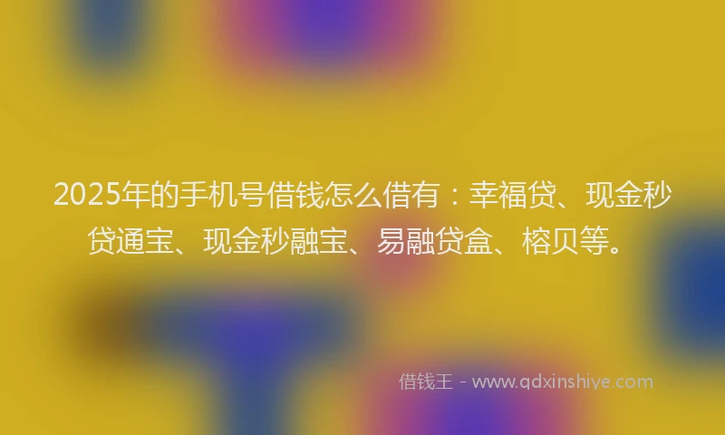 2025年的手机号借钱怎么借有：幸福贷、现金秒贷通宝、现金秒融宝、易融贷盒、榕贝等。