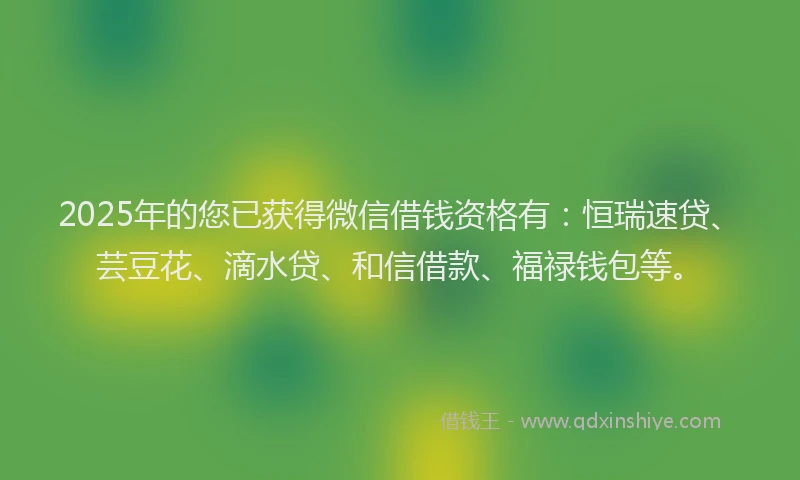 2025年的您已获得微信借钱资格有：恒瑞速贷、芸豆花、滴水贷、和信借款、福禄钱包等。