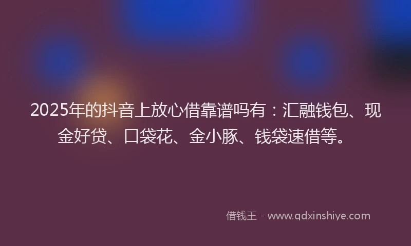 2025年的抖音上放心借靠谱吗有：汇融钱包、现金好贷、口袋花、金小豚、钱袋速借等。
