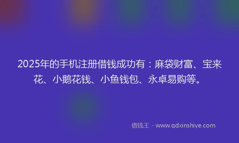 2025年的手机注册借钱成功有：麻袋财富、宝来花、小鹅花钱、小鱼钱包、永卓易购等。