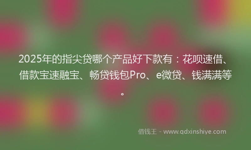 2025年的指尖贷哪个产品好下款有：花呗速借、借款宝速融宝、畅贷钱包Pro、e微贷、钱满满等。