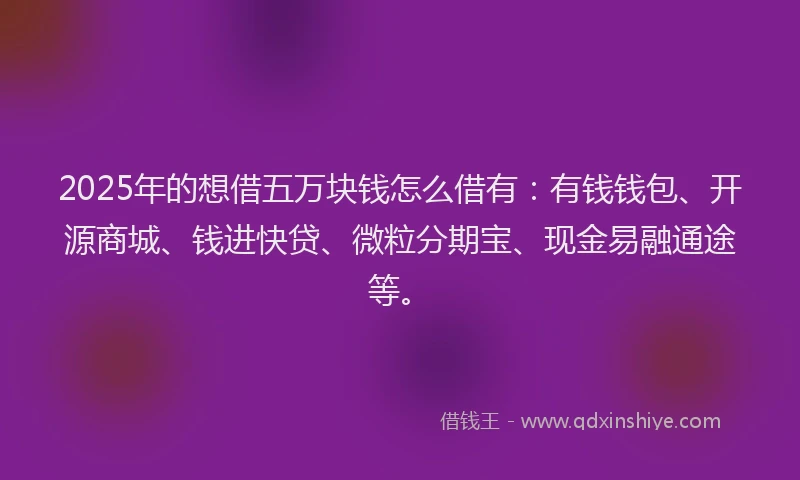 2025年的想借五万块钱怎么借有：有钱钱包、开源商城、钱进快贷、微粒分期宝、现金易融通途等。