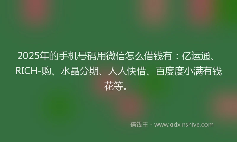 2025年的手机号码用微信怎么借钱有：亿运通、RICH-购、水晶分期、人人快借、百度度小满有钱花等。