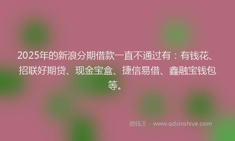 2025年的新浪分期借款一直不通过有：有钱花、招联好期贷、现金宝盒、捷信易借、鑫融宝钱包等。
