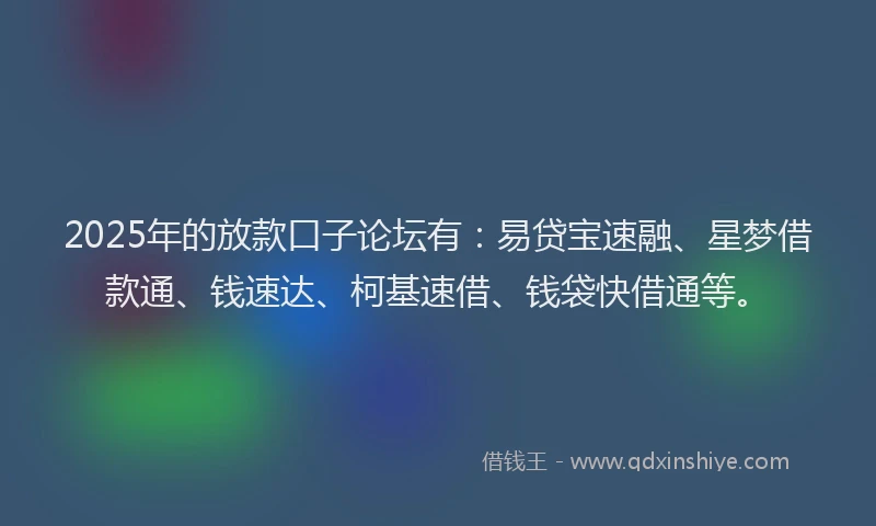 2025年的放款口子论坛有：易贷宝速融、星梦借款通、钱速达、柯基速借、钱袋快借通等。