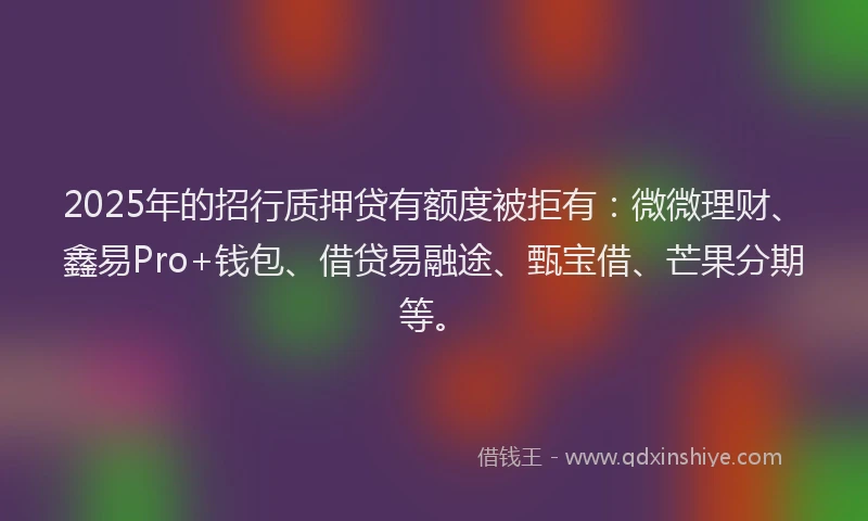 2025年的招行质押贷有额度被拒有：微微理财、鑫易Pro+钱包、借贷易融途、甄宝借、芒果分期等。