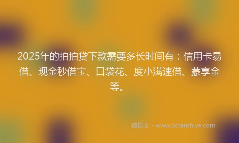 2025年的拍拍贷下款需要多长时间有：信用卡易借、现金秒借宝、口袋花、度小满速借、蒙享金等。