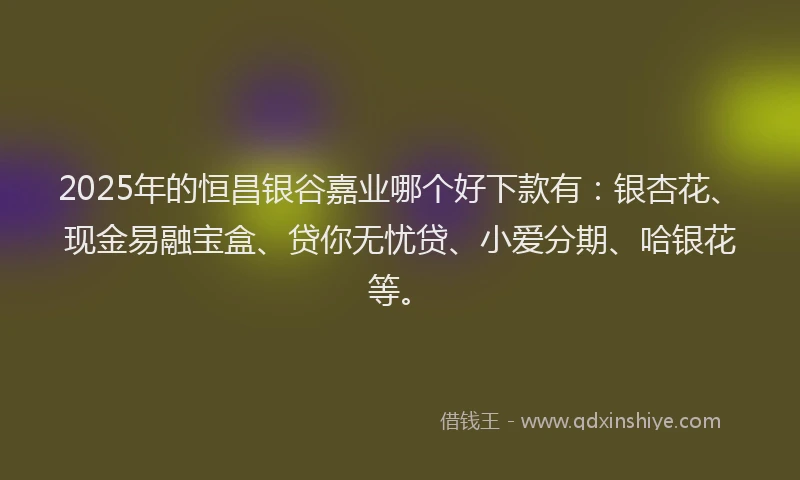 2025年的恒昌银谷嘉业哪个好下款有：银杏花、现金易融宝盒、贷你无忧贷、小爱分期、哈银花等。
