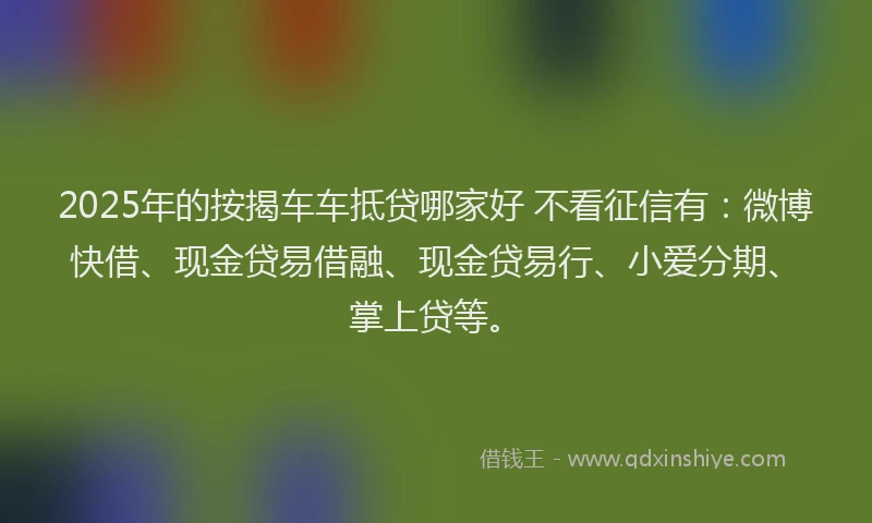 2025年的按揭车车抵贷哪家好 不看征信有：微博快借、现金贷易借融、现金贷易行、小爱分期、掌上贷等。