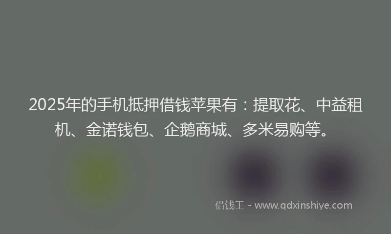 2025年的手机抵押借钱苹果有：提取花、中益租机、金诺钱包、企鹅商城、多米易购等。