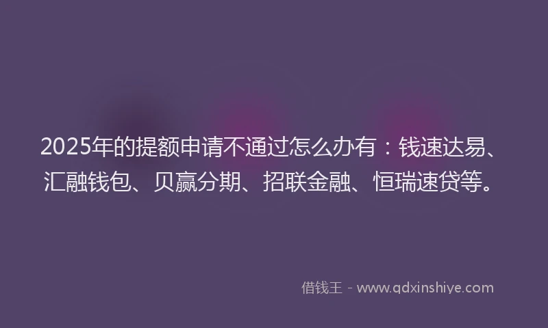 2025年的提额申请不通过怎么办有：钱速达易、汇融钱包、贝赢分期、招联金融、恒瑞速贷等。