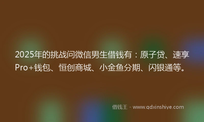 2025年的挑战问微信男生借钱有：原子贷、速享Pro+钱包、恒创商城、小金鱼分期、闪银通等。